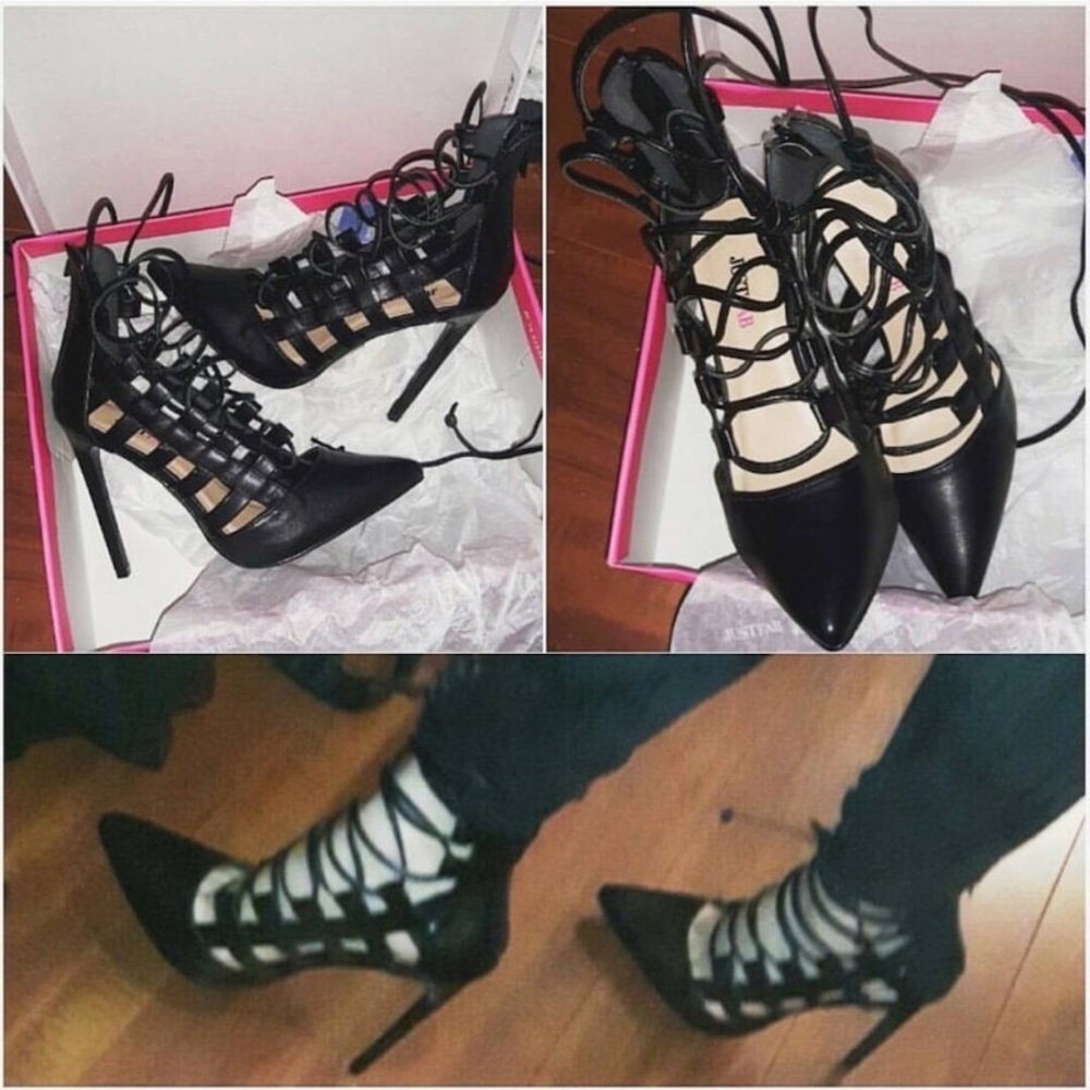 Black Lace Up Cage Heels